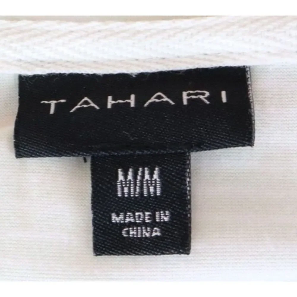 Tahari Pajama Top Button Up Short Sleeves Womens Size M Green White Striped SOFT